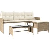 vidaXL Tuinbank met tafel en kussens L-vormig poly rattan beige