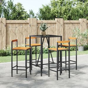 vidaXL 5-delige Tuinbarset poly rattan en massief acaciahout zwart
