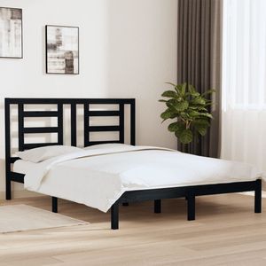 vidaXL Bedframe Massief Grenenhout Zwart 160x200 cm