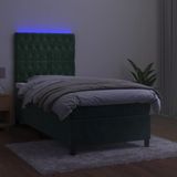 vidaXL Boxspring met matras en LED fluweel donkergroen 90x190 cm