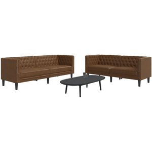 vidaXL 2-delige Loungeset Chesterfield-stijl kunstsuède bruin