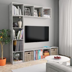 vidaXL 3-delige Boekenkast-/tv-meubelset 180x30x180 cm betongrijs