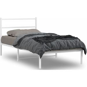 vidaXL Bedframe met hoofdbord metaal wit 100x200 cm