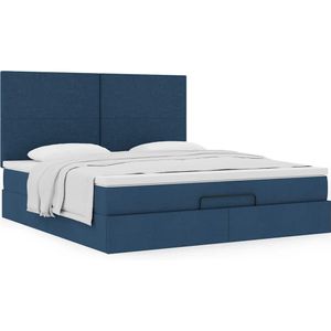 vidaXL Ottoman bed met matras 160x200cm stof blauw
