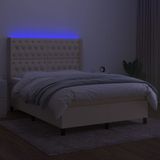 vidaXL Boxspring met matras en LED stof crèmekleurig 140x200 cm