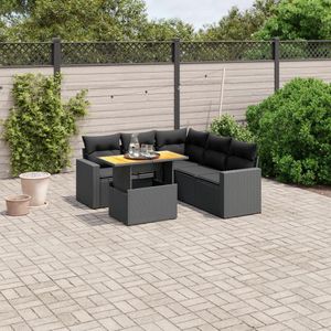 vidaXL 6-delige Loungeset met kussens poly rattan zwart