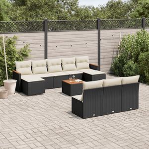 vidaXL - 11-delige - Loungeset - met - kussens - poly - rattan - zwart
