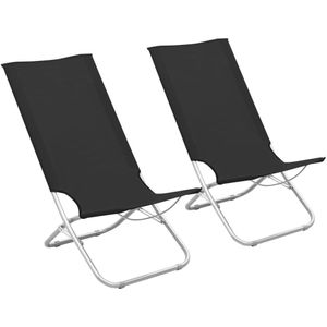 VidaXL Strandstoelen 2 st. inklapbaar - Zwart stof