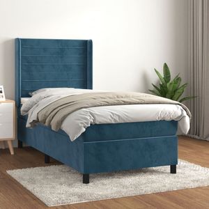 vidaXL Boxspring met matras fluweel donkerblauw 80x200 cm