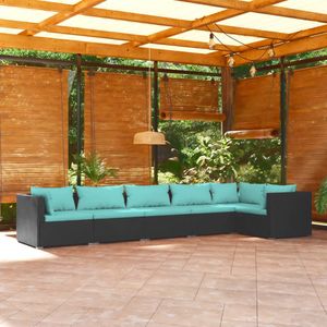 VidaXL 6-delige Loungeset met Kussens - Poly Rattan Zwart