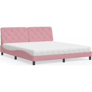 vidaXL Bed met matras fluweel roze 180x200 cm