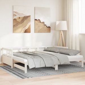 vidaXL Slaapbank met onderschuifbed en matras 80x200 cm grenenhout wit