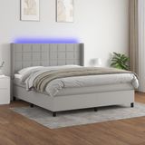 VidaXL Boxspring met Matras en LED Stof Lichtgrijs 180x200 cm