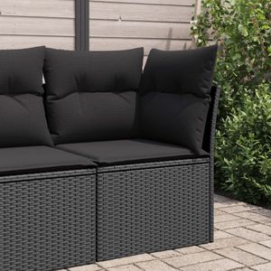 vidaXL Tuinhoekbank met kussens poly rattan zwart