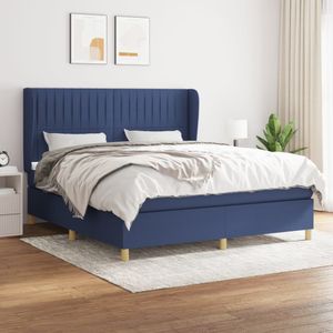 VidaXL Boxspring met Matras - Stof Blauw - 180x200 cm