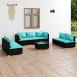 vidaXL 8-delige Loungeset met kussens poly rattan zwart