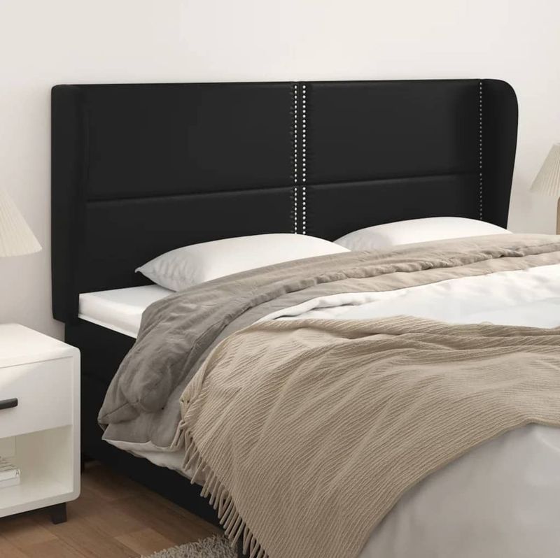 vidaXL - Hoofdbord - met - randen - 163x23x118/ - cm - kunstleer - zwart