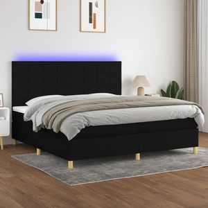 VidaXL Boxspring met Matras en LED Stof Zwart 200x200 cm