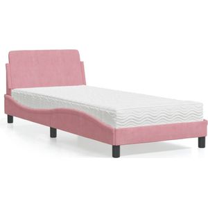 vidaXL Bed met matras fluweel roze 80x200 cm