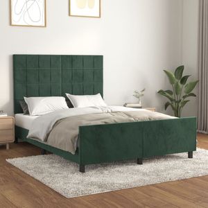 vidaXL Bedframe met hoofdeinde fluweel donkergroen 140x190 cm