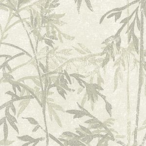 Topchics-sbamboe bladerens-sgrijs, groen, zands-svliesbehang 0,53x10m