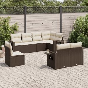 vidaXL 8-delige Loungeset met kussens poly rattan bruin