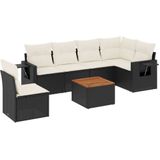 vidaXL 7-delige Loungeset met kussens poly rattan zwart