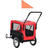 vidaXL Fietstrailer en kinderwagen 2-in-1 rood en zwart