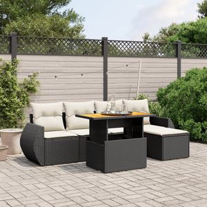 vidaXL 6-delige Loungeset met kussens poly rattan zwart