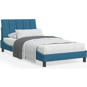 vidaXL Bedframe met LED-verlichting fluweel blauw 100x200 cm