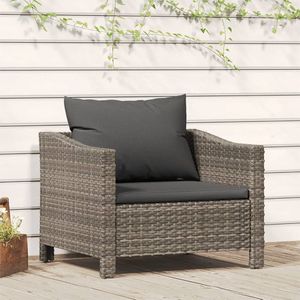 vidaXL Tuinstoel met kussens poly rattan grijs