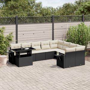 vidaXL 10-delige Loungeset met kussens poly rattan zwart