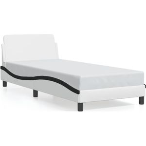 vidaXL Bedframe met hoofdbord kunstleer wit en zwart 90x200 cm