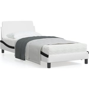 vidaXL Bedframe met hoofdbord kunstleer wit en zwart 90x200 cm