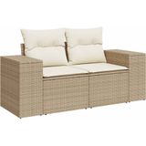 vidaXL Tuinbank 2-zits met kussens poly rattan beige