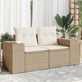 vidaXL Tuinbank 2-zits met kussens poly rattan beige