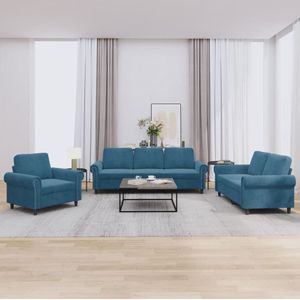 vidaXL 3-delige Loungeset met kussens fluweel blauw