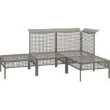 vidaXL 4-delige Loungeset met kussens poly rattan grijs