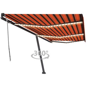 vidaXL Luifel handmatig uittrekbaar met LED 600x350 cm oranje en bruin