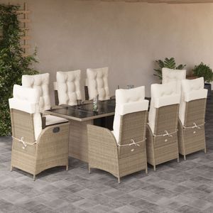 vidaXL 9-delige Tuinset met kussens poly rattan beige