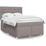 vidaXL Boxspring met matras stof taupe 140x200 cm