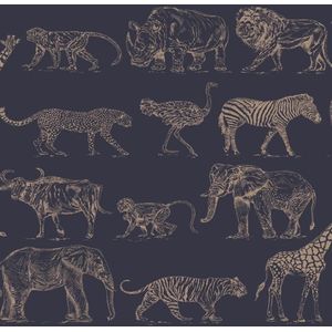 Kids at Home Behang Safari Midnight blauw