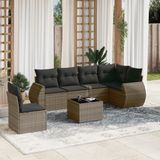 vidaXL 7-delige Loungeset met kussens poly rattan grijs