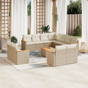 vidaXL 12-delige Loungeset met kussens poly rattan beige