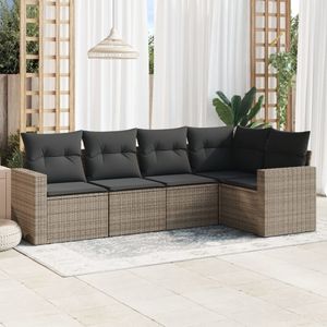 vidaXL 5-delige Loungeset met kussens poly rattan grijs