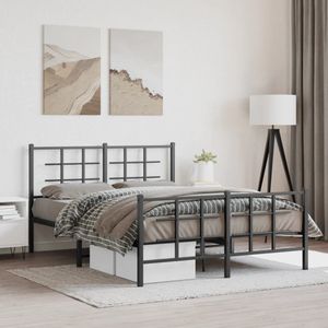 vidaXL Bedframe met hoofd- en voeteneinde metaal zwart 135x190 cm