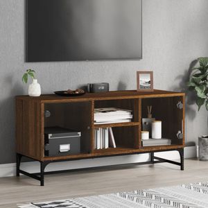 VidaXL-Tv-meubel-met-glazen-deuren-102x37x50-cm-bruineikenkleurig
