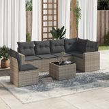 vidaXL 7-delige Loungeset met kussens poly rattan grijs