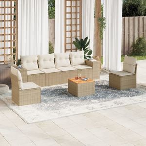 vidaXL 7-delige Loungeset met kussens poly rattan beige