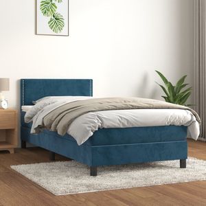 vidaXL Boxspring met matras fluweel donkerblauw 90x200 cm